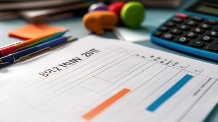 Accountant analyzing business report of 2017 on a desk