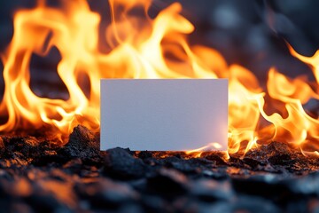burning blank white name card on dark background 