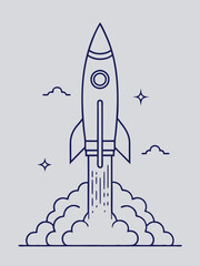 Obraz premium continuous single line drawing of rocket spaceship takeoff, rocket launch line art vector illustration 