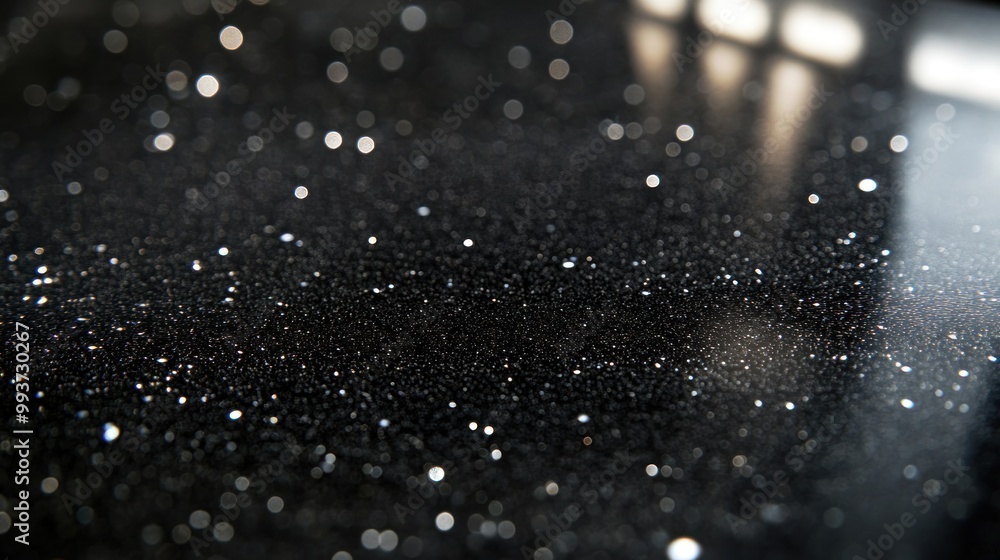 Poster close-up of a sparkling black surface with shimmering particles.