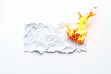 Fototapeta premium burning paper isolated on white.the paper is crumpled, with empty space for copy