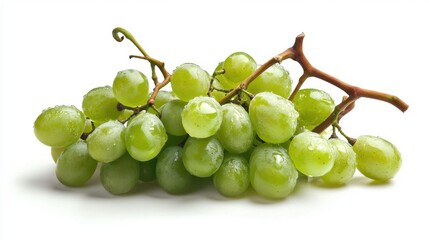 A bunch of green grapes on a white background