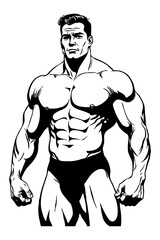 Fototapeta premium Strongman . Fictional character . Black and white illustration