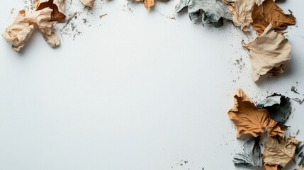 A white background with a bunch of leaves scattered around it