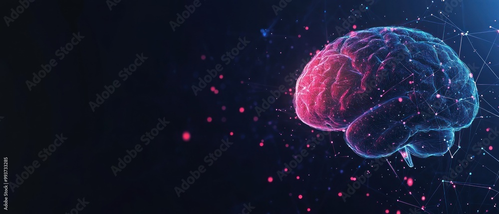 Poster a digital representation of a brain with vibrant colors and abstract connections.