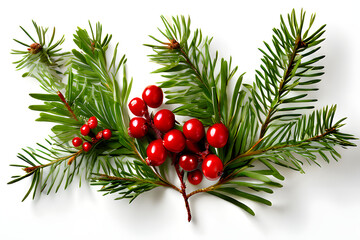 christmas tree branch with red berries