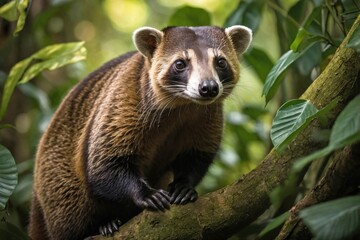 Raccooni Exploring a Lush Rainforest Canopy