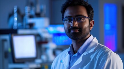 Indian Scientist in Cutting-Edge Laboratory Setting