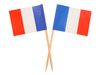 Small paper flags of France isolated on white