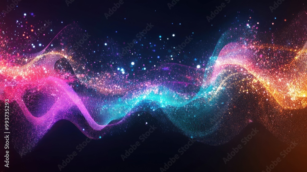 Poster quantum graph showing wave-particle duality, abstract and colorful representations of quantum states