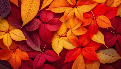 Colorful fall leaves in shades of red, orange, yellow