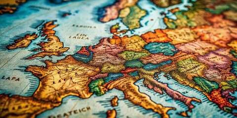 Vintage Paper Map of Europe with Detailed Topography and Intricate Design Elements for Exploration