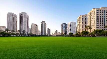 Urban landscape featuring a mix of modern high-rises and historic buildings