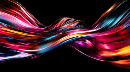 Vibrant abstract waves of color flow gracefully against black background, creating dynamic and energetic visual experience. interplay of hues evokes sense of movement and fluidity