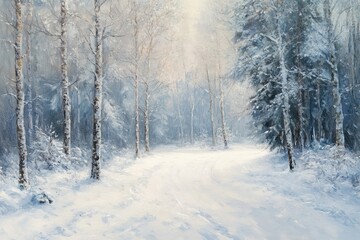 Obraz premium A Snowy Path Through a Winter Forest