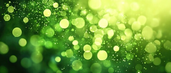 A vibrant green bokeh background with soft, glowing circles.