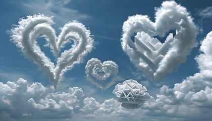 Naklejka premium Whimsical Cloud Sculptures – A Creative Display of Clouds Sculpted into heart Shapes