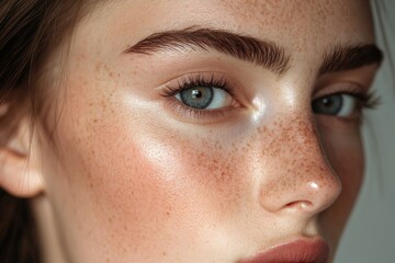 Fototapeta premium Woman face with a focus on skincare, glowing and hydrated complexion, fresh and healthy look