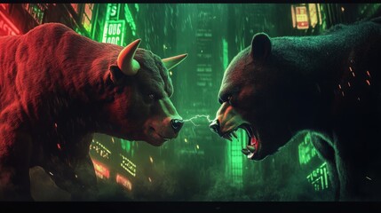 Bear market vs bull market in front of Bitcoin and cryptocurrency market chart image.