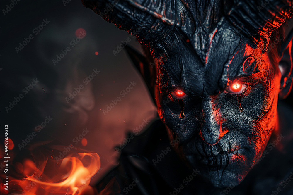 Poster a creepy ugly angry devil from hell created with generative ai illustration