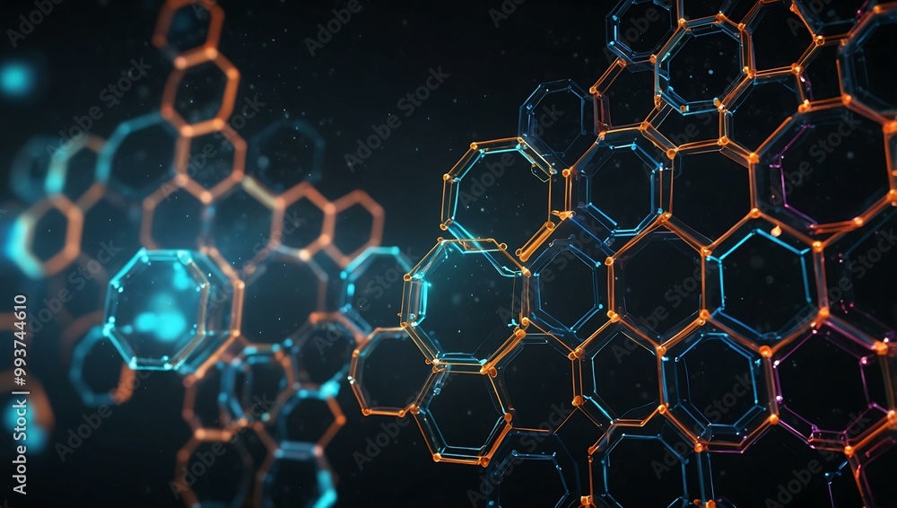 Poster 3d render of a tech hexagon concept for data transfer and ai.