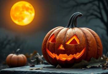 Fototapeta premium Jack-O-Lantern Under a Full Moon