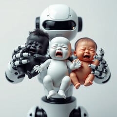 Fototapeta premium robot taking care crying babies