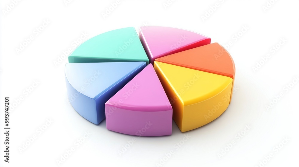 Poster a multi-colored 3d pie chart on a white background with shadows cast by the segments, showing differ