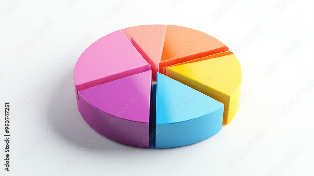 Poster a multi-colored 3d pie chart on a white background with shadows cast by the segments, showing differ