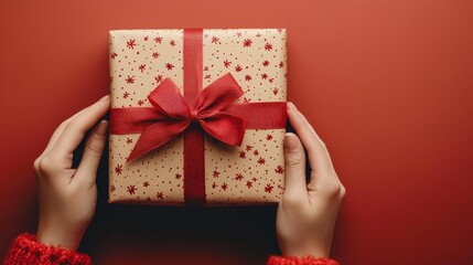 Festive Gift Wrapping - Close-up of Hands Tying Ribbon and Adjusting Wrapping Paper with Copy Space for Holiday Campaign
