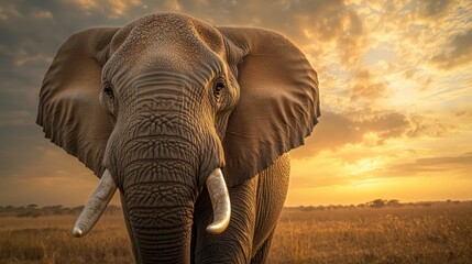 Obraz premium An elephant with one damaged ivory tusk The African bush elephant