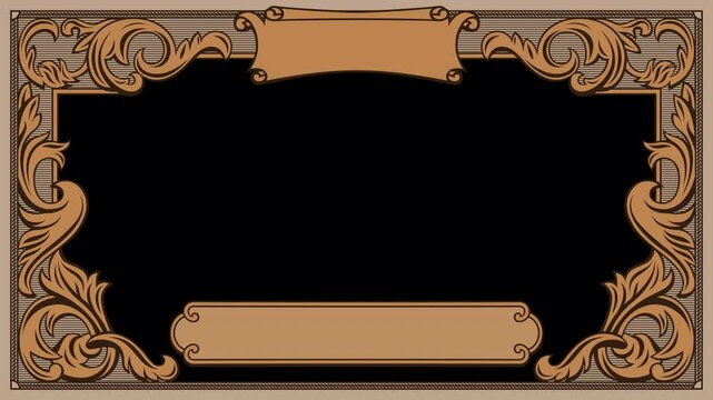 Baroque decorative frame, introductory animation, video with alpha channel, 4K
