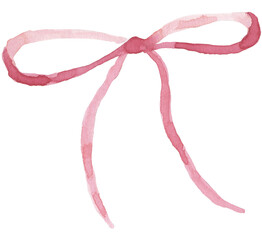 Fototapeta premium Isolated bow illustration in pink watercolor, hand painted with texture