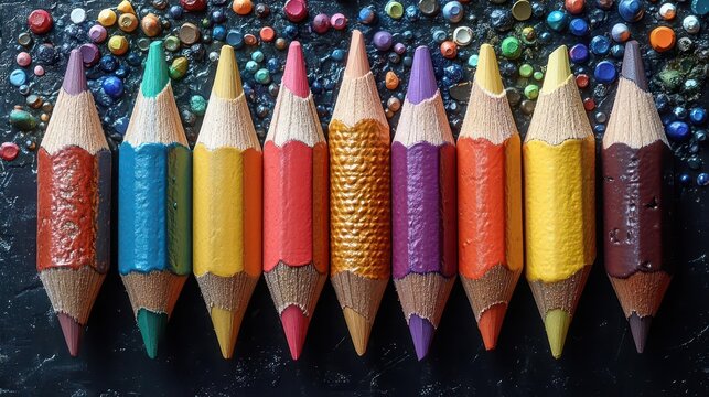 colorful array of wooden drawing pencils arranged artistically on a canvas capturing the essence of creativity and artistic expression