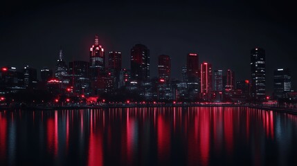 Fototapeta premium Illustration of Hong Kong's skyscraper city skyline from Victoria Peak illuminated in pink at night. Ai generated image