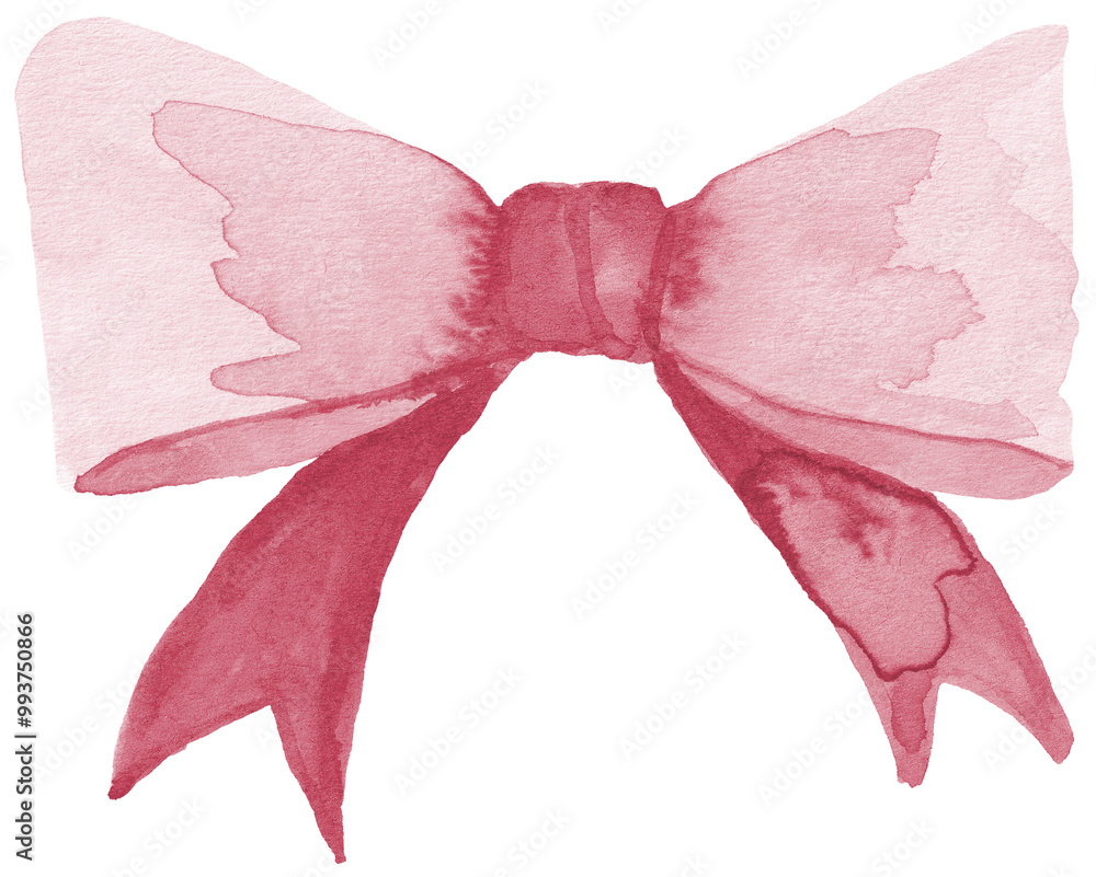 Wall mural Isolated bow illustration in pink watercolor, hand painted with texture