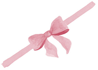 Isolated bow illustration in pink watercolor, hand painted with texture