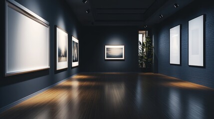 Presentation concept Luxury gallery hall with blank white posters on the wall. Mock up, 3D Rendering background. Ai generated image