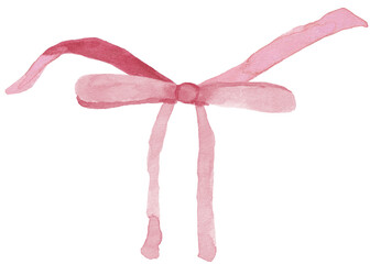 Isolated bow illustration in pink watercolor, hand painted with texture