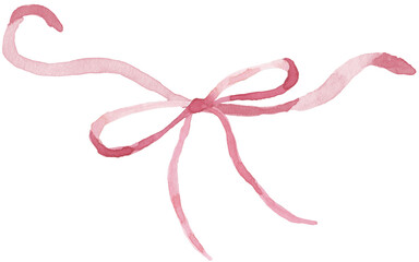 Fototapeta premium Isolated bow illustration in pink watercolor, hand painted with texture