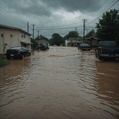 City streets transformed into rivers after torrential rains, causing widespread property damage