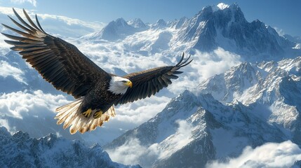 Obraz premium A majestic eagle soaring over distant mountain horizon wallpaper