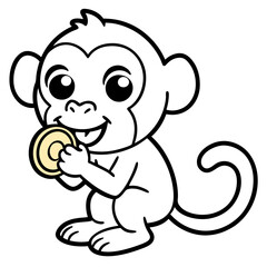 Obraz premium Cute Cartoon Monkey Holding a Coin