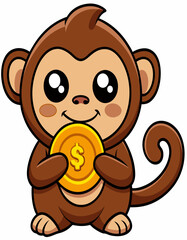 Obraz premium Cute Cartoon Monkey Holding a Coin