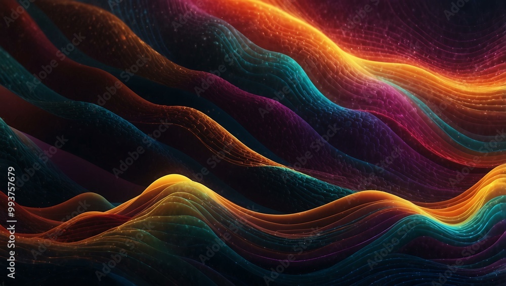 Poster abstract colorful glowing background with animated waves.
