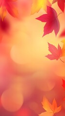 Autumn background with red and orange leaves and bokeh light effect. Autumn background with blurred nature scene