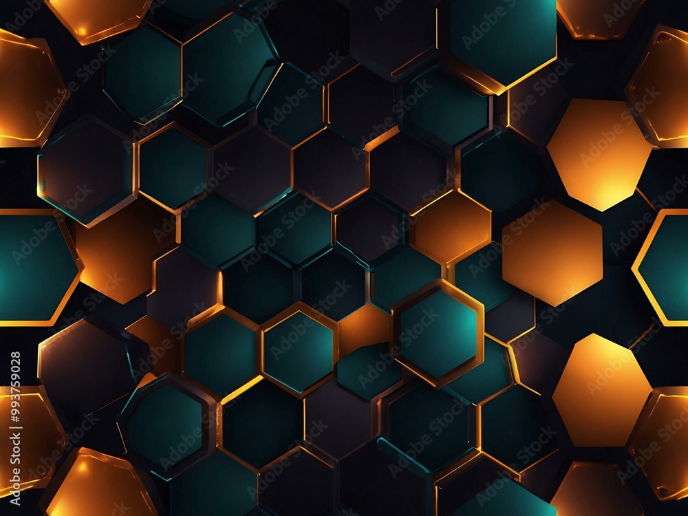 Poster abstract hexagon pattern with glowing edges.