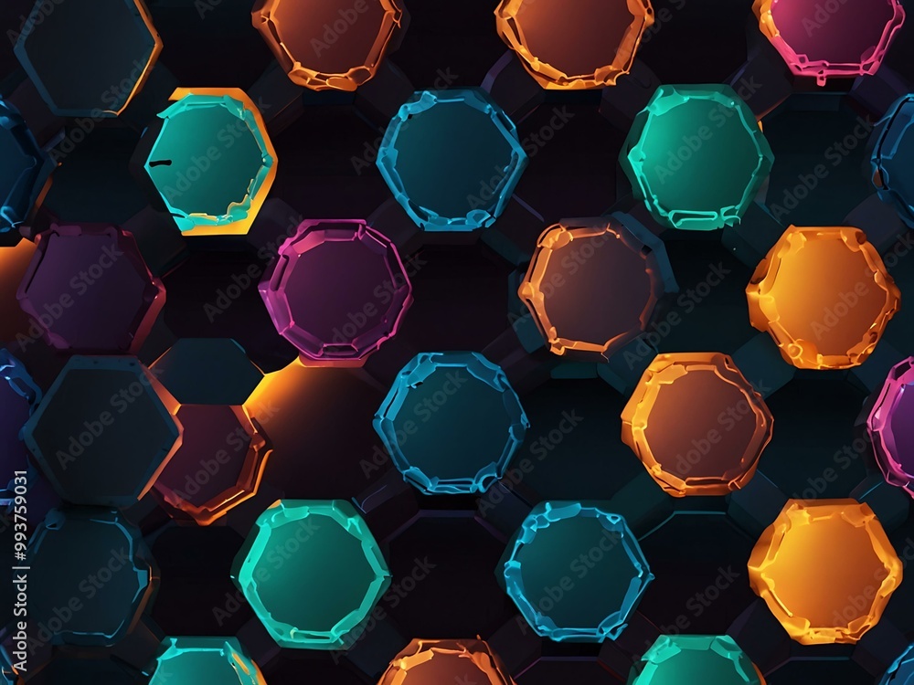 Poster abstract hexagon pattern with glowing edges.