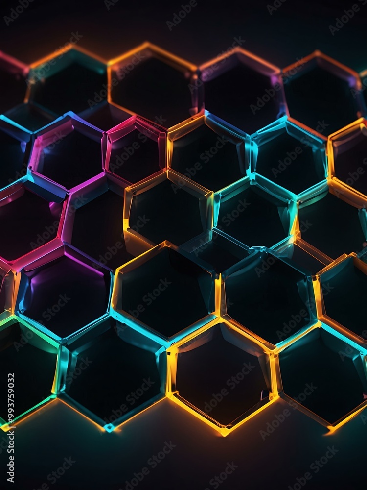 Poster abstract hexagon pattern with glowing edges.