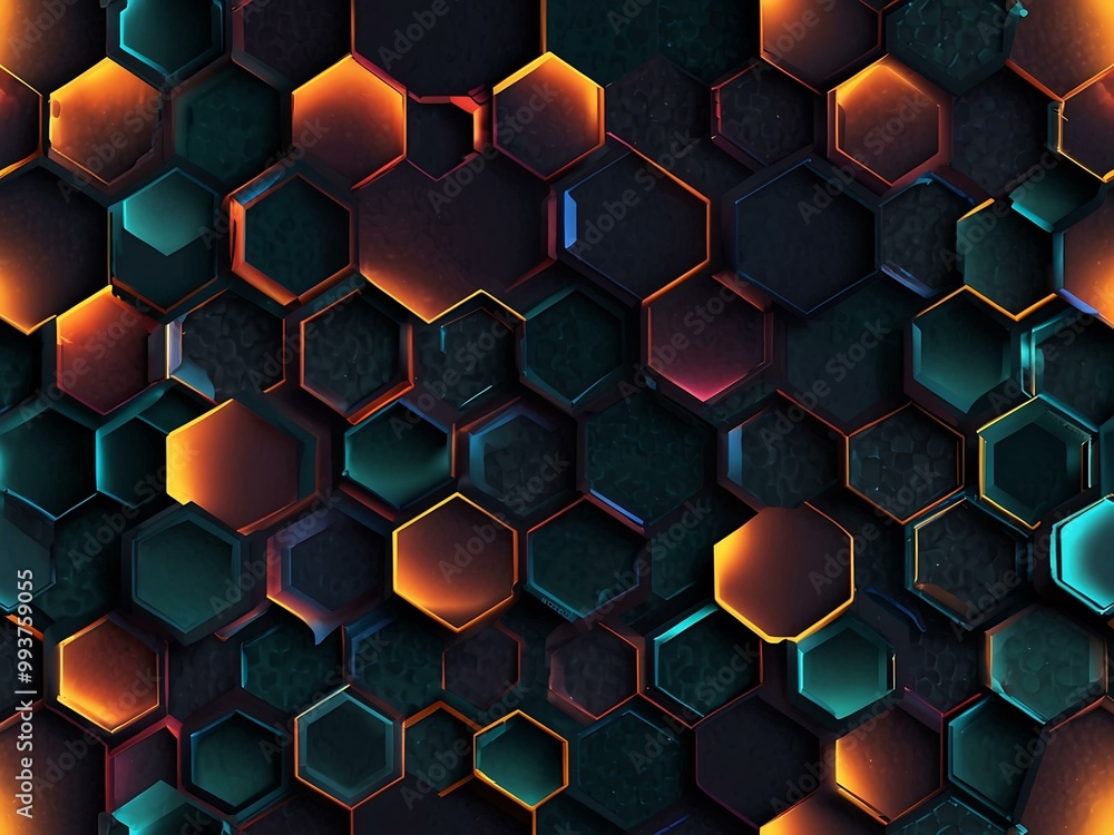 Poster abstract hexagon pattern with glowing edges.